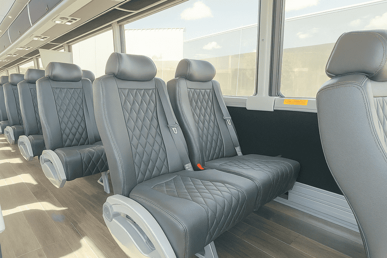 interior of Plymouth Coach Bus Service charter bus